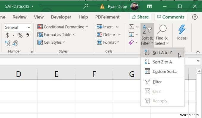 วิธีการเรียงตามตัวอักษรใน Excel 