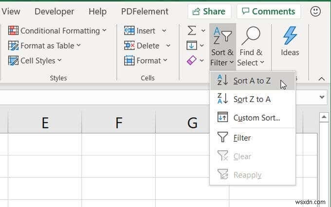 วิธีการเรียงตามตัวอักษรใน Excel 