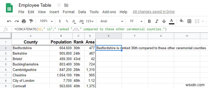 วิธีใช้ฟังก์ชัน CONCATENATE ใน Google ชีต 