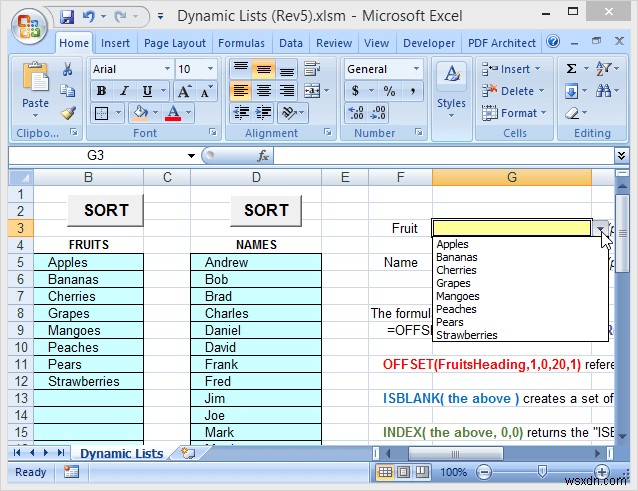 ใช้ชื่อช่วงไดนามิกใน Excel สำหรับดรอปดาวน์ที่ยืดหยุ่น 