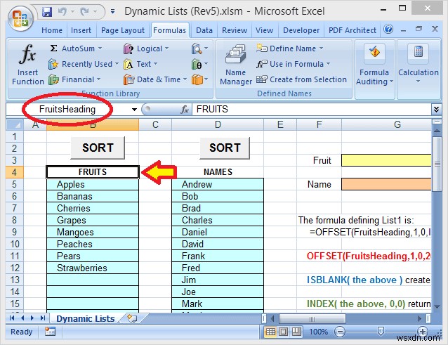 ใช้ชื่อช่วงไดนามิกใน Excel สำหรับดรอปดาวน์ที่ยืดหยุ่น 