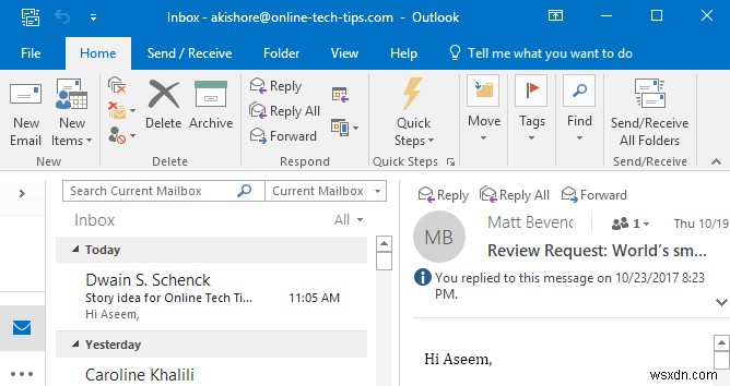 วิธีลดการใช้หน่วยความจำ Outlook