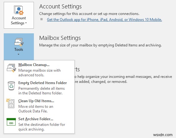 วิธีลดการใช้หน่วยความจำ Outlook