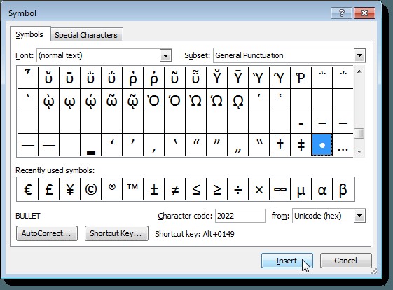 ใส่สัญลักษณ์แสดงหัวข้อย่อยตรงกลางประโยคใน Word 