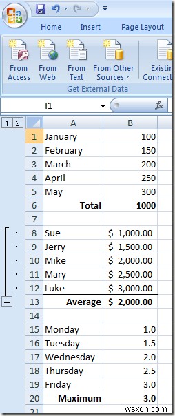 จัดกลุ่มแถวและคอลัมน์ในแผ่นงาน Excel 