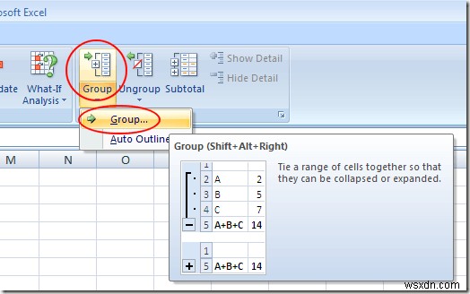 จัดกลุ่มแถวและคอลัมน์ในแผ่นงาน Excel 