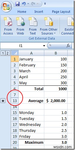 จัดกลุ่มแถวและคอลัมน์ในแผ่นงาน Excel 