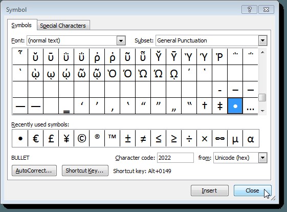 ใส่สัญลักษณ์แสดงหัวข้อย่อยตรงกลางประโยคใน Word 