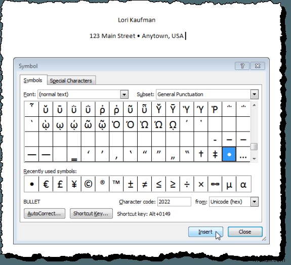 ใส่สัญลักษณ์แสดงหัวข้อย่อยตรงกลางประโยคใน Word 