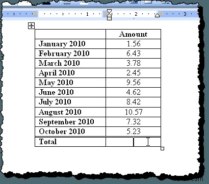 รวมคอลัมน์ตารางใน Word 