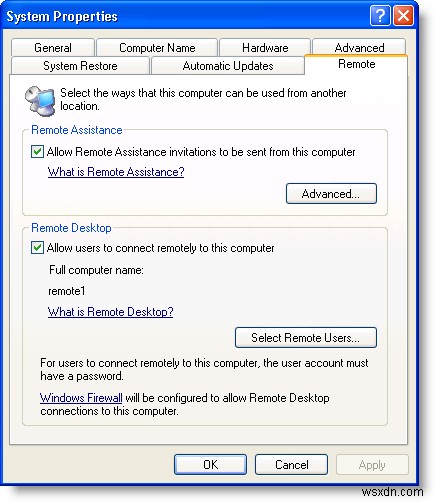 การเข้าถึงคอมพิวเตอร์ Windows XP หรือ Windows Server 2003 จากระยะไกล 