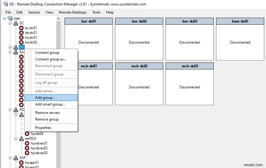 การใช้ RDCMan (ตัวจัดการการเชื่อมต่อเดสก์ท็อประยะไกล) บน Windows 