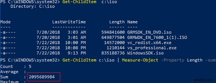 PowerShell:รับขนาดโฟลเดอร์บนดิสก์ใน Windows 