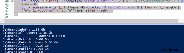 PowerShell:รับขนาดโฟลเดอร์บนดิสก์ใน Windows 