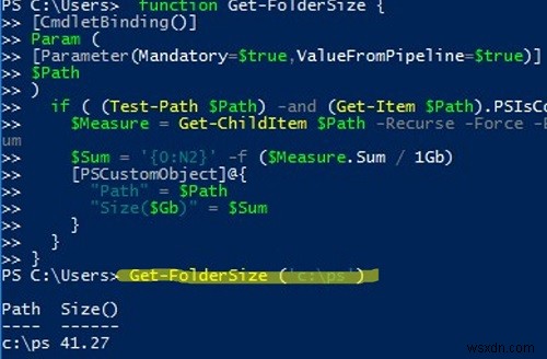 PowerShell:รับขนาดโฟลเดอร์บนดิสก์ใน Windows 