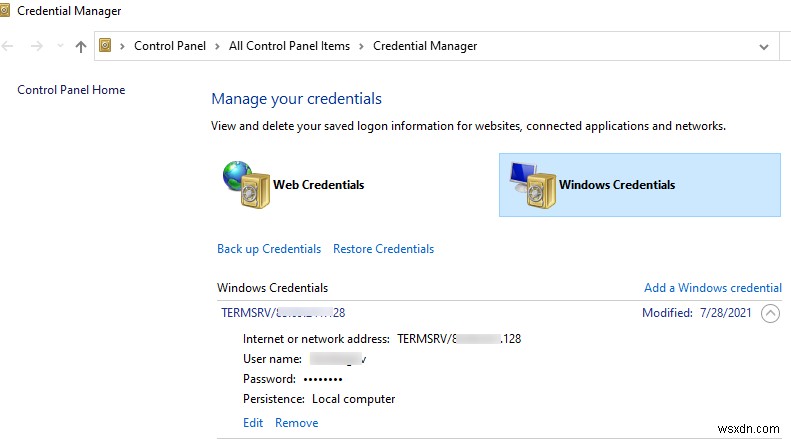 การจัดการรหัสผ่านที่บันทึกไว้โดยใช้ Windows Credential Manager 