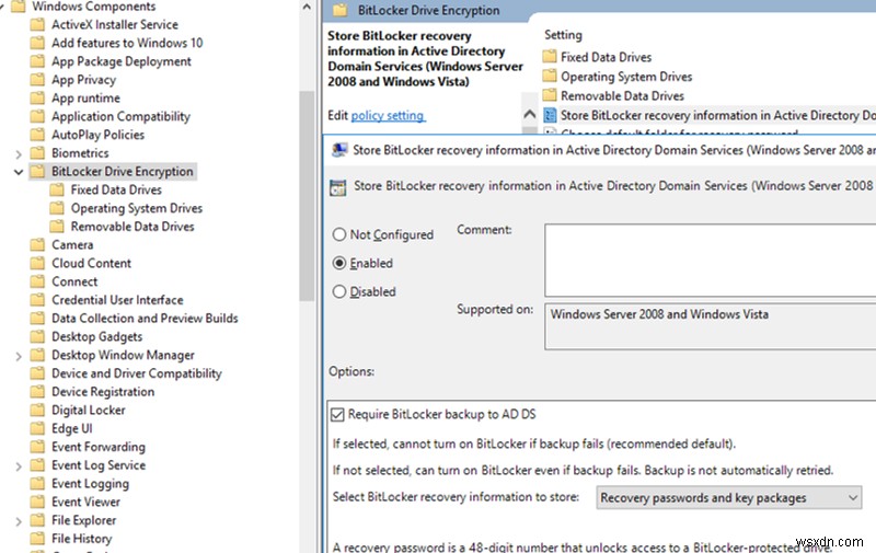 การจัดเก็บคีย์การกู้คืน BitLocker ใน Active Directory 