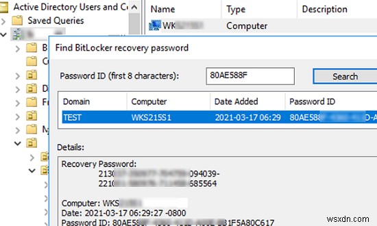 การจัดเก็บคีย์การกู้คืน BitLocker ใน Active Directory 