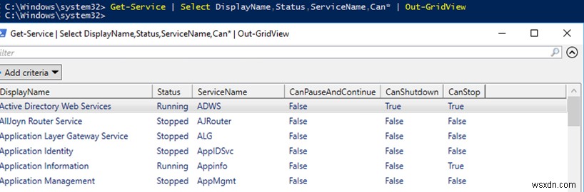 การใช้ Out-GridView เพื่อดูและเลือกข้อมูลตารางใน PowerShell 