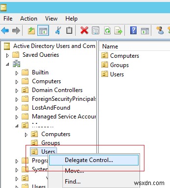 การมอบหมายสิทธิ์การดูแลระบบใน Active Directory 