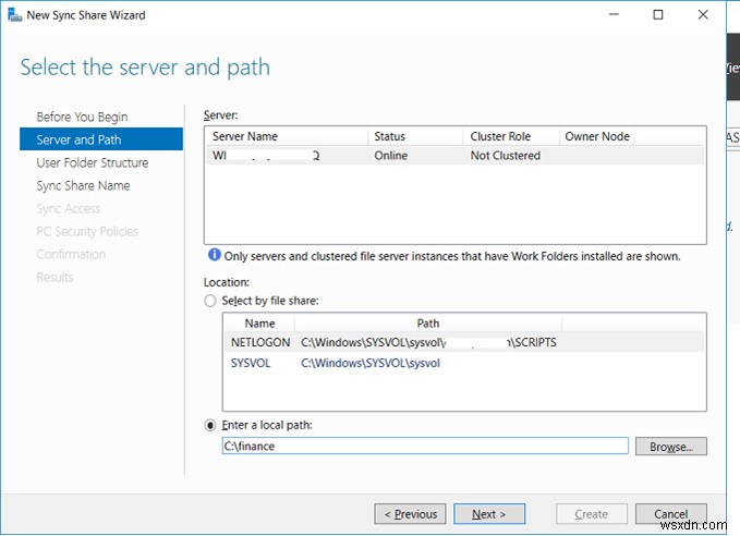 กำหนดค่าโฟลเดอร์งานบน Windows Server 2016 