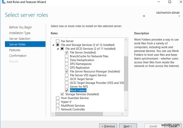 กำหนดค่าโฟลเดอร์งานบน Windows Server 2016 