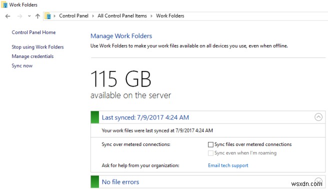 กำหนดค่าโฟลเดอร์งานบน Windows Server 2016 