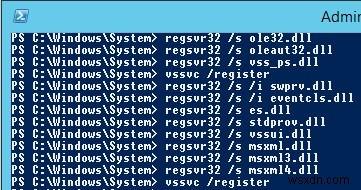 VSS Writer ล้มเหลว:การลงทะเบียน VSS Writers ใหม่บน Windows Server 