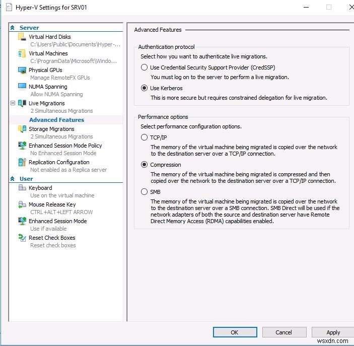 การกำหนดค่า Hyper-V Live Migration โดยไม่มี Failover Clustering 