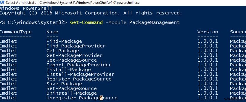 การใช้ PowerShell PackageManagement ใน Windows 10 