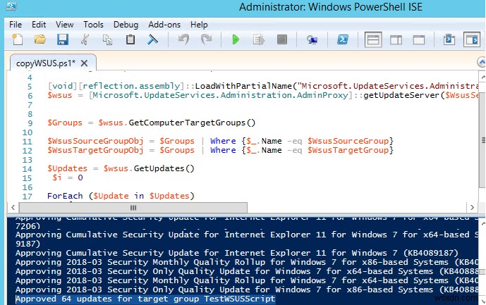 การคัดลอกการอัปเดตที่ได้รับอนุมัติระหว่างกลุ่มเป้าหมาย WSUS 