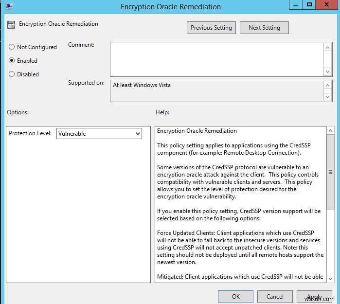 ข้อผิดพลาดในการตรวจสอบสิทธิ์ RDP:การเข้ารหัส CredSSP Oracle Remediation 