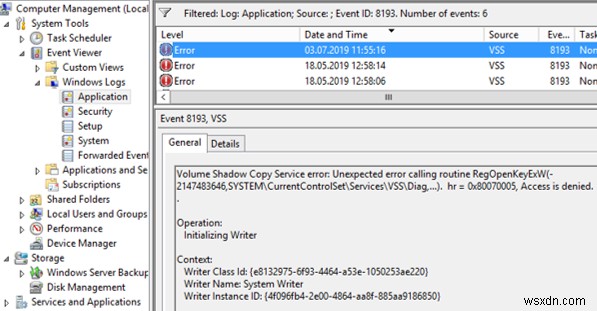 แก้ไขข้อผิดพลาด Volume Shadow Copy (VSS) ด้วย Event ID 8193 