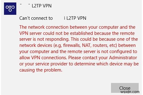 การกำหนดค่าการเชื่อมต่อ L2TP/IPSec VPN หลัง NAT รหัสข้อผิดพลาด VPN 809 