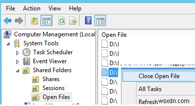 วิธีดูและปิดไฟล์ที่เปิดอยู่ใน Windows Server SMB Share 