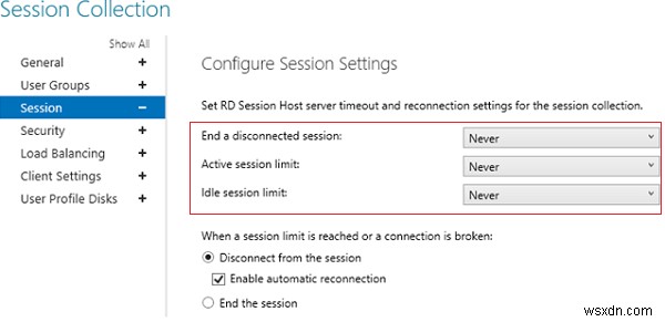 การกำหนดค่า RDP/RDS Sessions Limits (Timeouts) บน Windows 