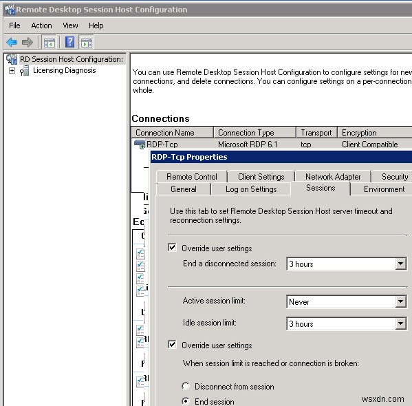 การกำหนดค่า RDP/RDS Sessions Limits (Timeouts) บน Windows 