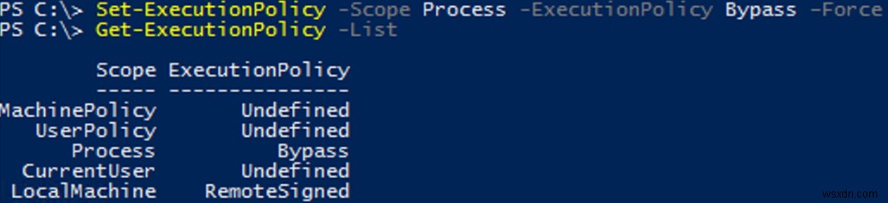 การกำหนดค่านโยบายการดำเนินการสคริปต์ PowerShell 