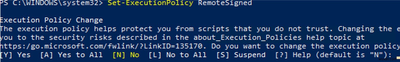 การกำหนดค่านโยบายการดำเนินการสคริปต์ PowerShell 