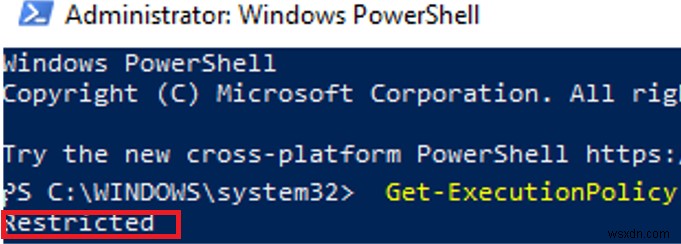 การกำหนดค่านโยบายการดำเนินการสคริปต์ PowerShell 