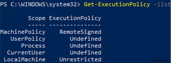 การกำหนดค่านโยบายการดำเนินการสคริปต์ PowerShell 