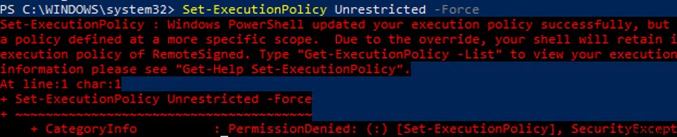 การกำหนดค่านโยบายการดำเนินการสคริปต์ PowerShell 