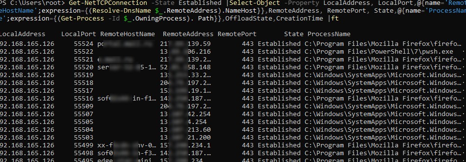 การตรวจสอบการเชื่อมต่อ TCP/IP ที่ใช้งานอยู่บน Windows ด้วย PowerShell 