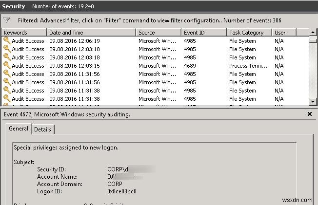 วิธีกรองบันทึกเหตุการณ์ตามชื่อผู้ใช้ใน Windows 2008 ขึ้นไป 