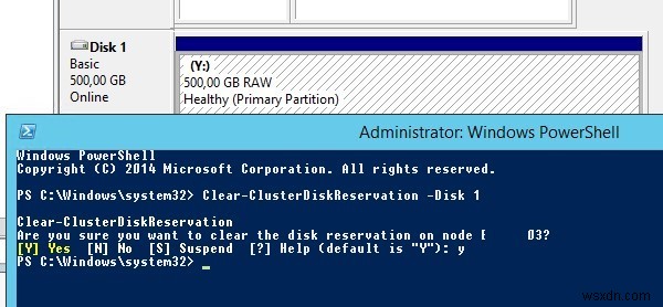 มีการใช้ทรัพยากรที่ร้องขอ:ข้อผิดพลาดดิสก์คลัสเตอร์ใน Windows Server 2012 R2 