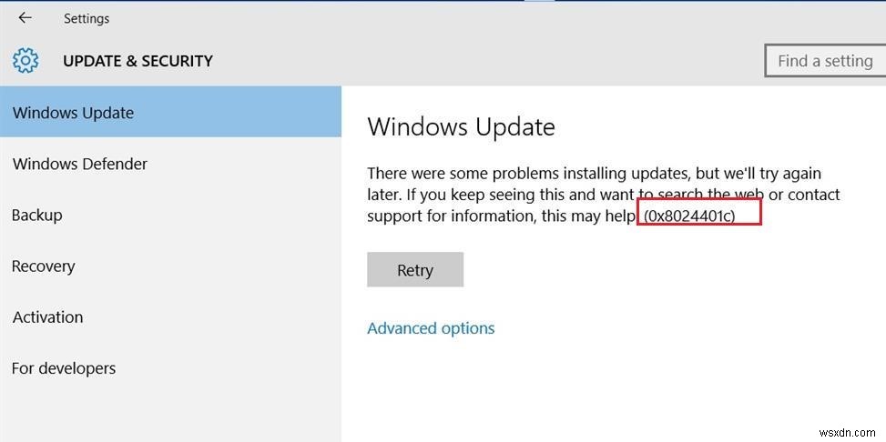 Windows 10:ข้อผิดพลาด WSUS 0x8024401c 