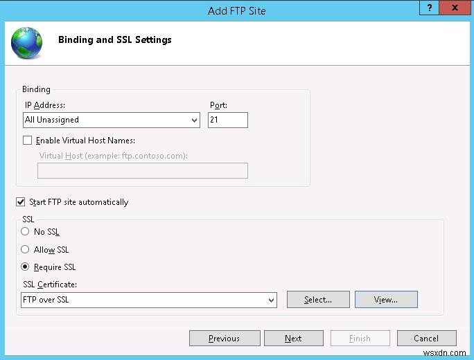 FTP ผ่าน SSL (FTPS) บน Windows Server 2012 R2 