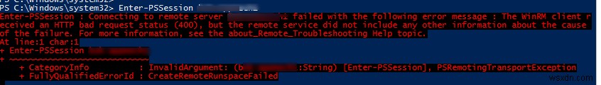 ไคลเอนต์ WinRM ได้รับสถานะคำขอ HTTP ไม่ถูกต้อง (400) 