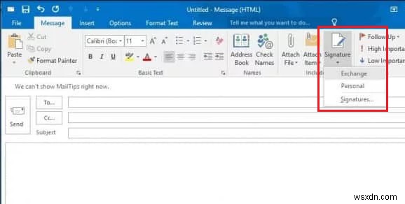 แก้ไข:ปุ่ม  ลายเซ็น  ไม่ทำงานใน Outlook 2013/2016 