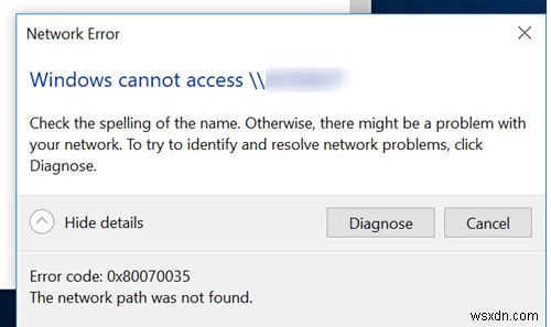 รหัสข้อผิดพลาด:0x80070035 “ไม่พบเส้นทางเครือข่าย” หลังจาก Windows 10 Update 
